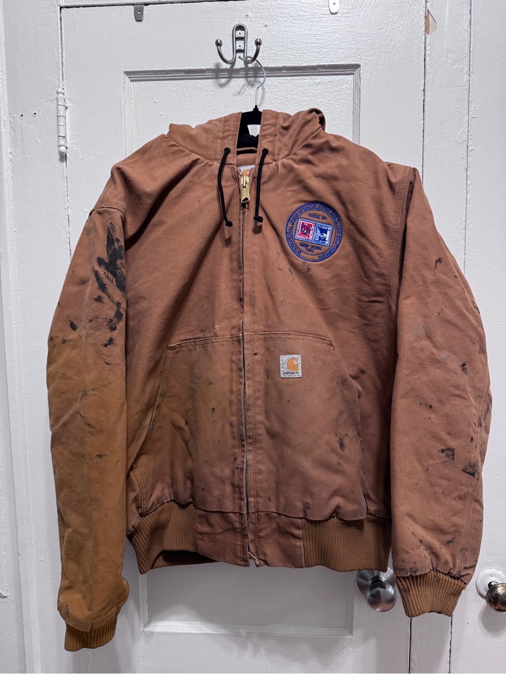 Carhartt Tan Canvas Hooded Work Jacket with Black Lining